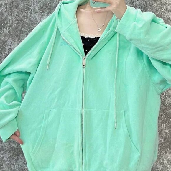 Tops - Oversized Mint Green Zip Up Hoodie